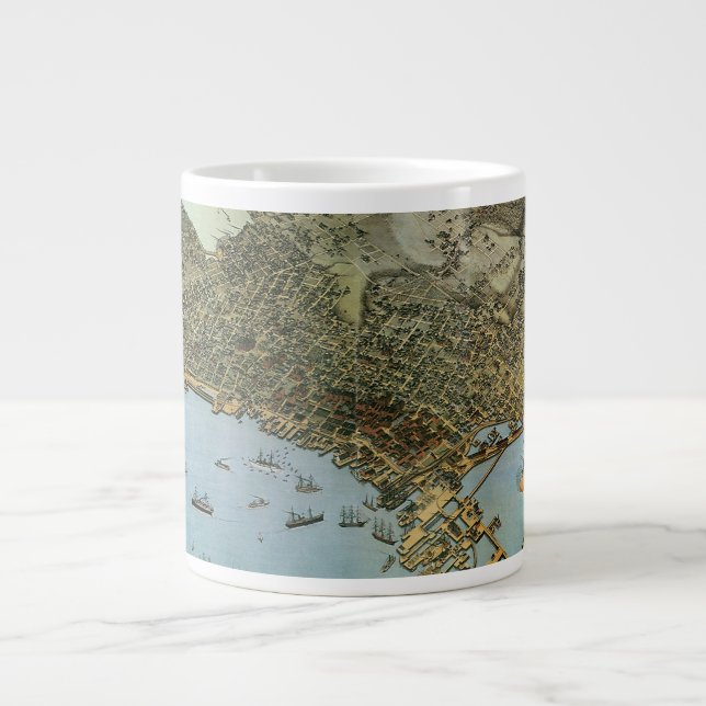 Antique Map Aerial View City of Seattle Washington Giant Coffee Mug (Front)