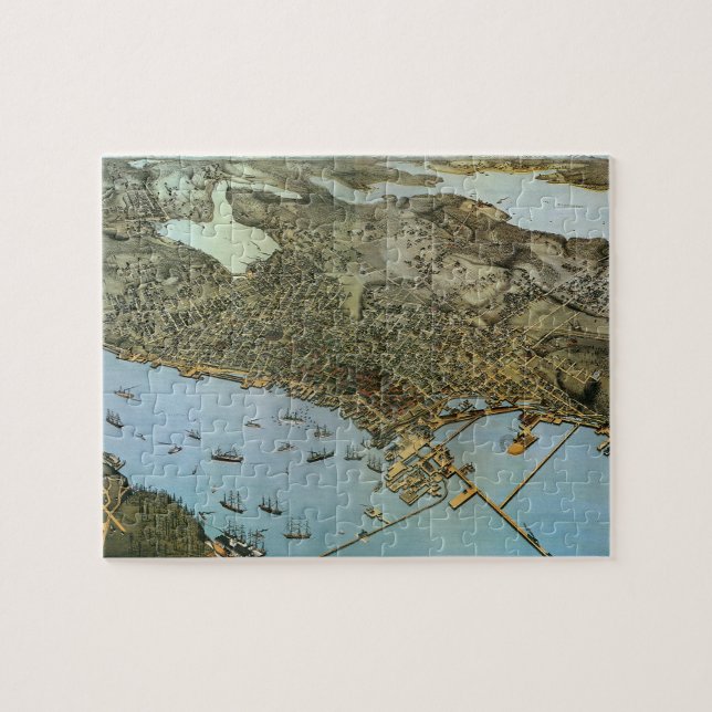 Antique Map Aerial View City of Seattle Washington Jigsaw Puzzle (Horizontal)