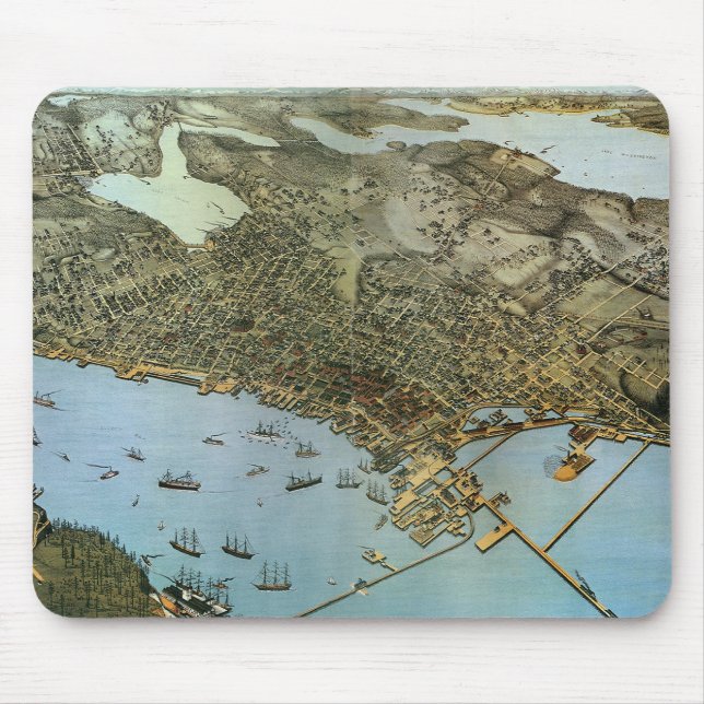 Antique Map Aerial View City of Seattle Washington Mouse Pad (Front)