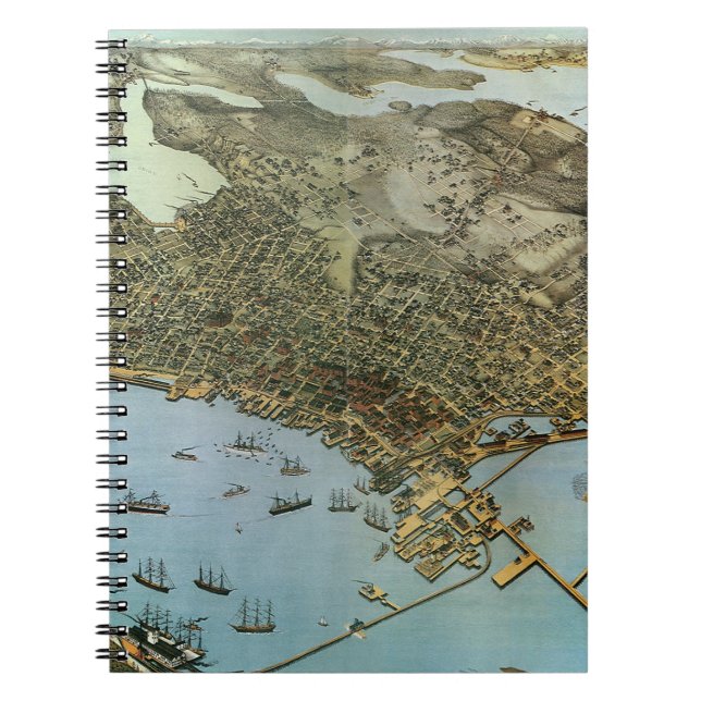 Antique Map Aerial View City of Seattle Washington Notebook (Front)