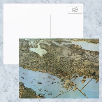 Antique Map Aerial View City Of Seattle Washington Postcard by YesterdayCafe at Zazzle