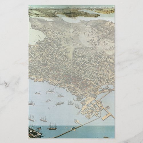 Antique Map Aerial View City of Seattle Washington Stationery