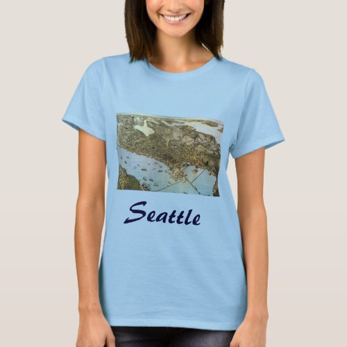 Antique Map Aerial View City of Seattle Washington T_Shirt