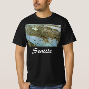 Antique Map Aerial View City of Seattle Washington T-Shirt