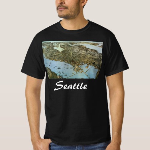 Antique Map Aerial View City of Seattle Washington T_Shirt