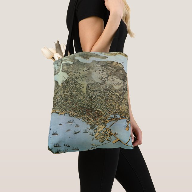 Antique Map Aerial View City of Seattle Washington Tote Bag (Close Up)