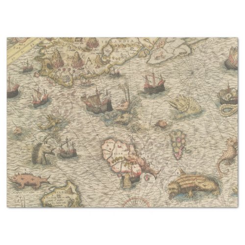 Antique Map and Sea Creatures Decoupage Tissue Paper