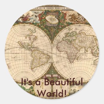 Antique Map Classic Round Sticker by EarthGifts at Zazzle