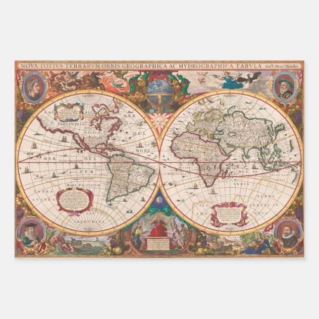 Antique Map Heavy Weight Decoupage Wrapping Paper  (Front)