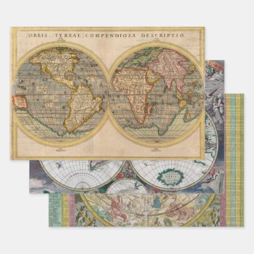 Antique Map Heavy Weight Decoupage Wrapping Paper 
