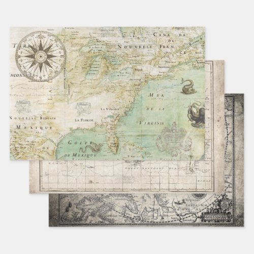 ANTIQUE MAP HEAVY WEIGHT DECOUPAGE WRAPPING PAPER SHEETS
