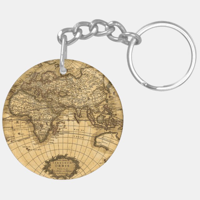 Antique Map in Sepia Colors Keychain (Back Left)