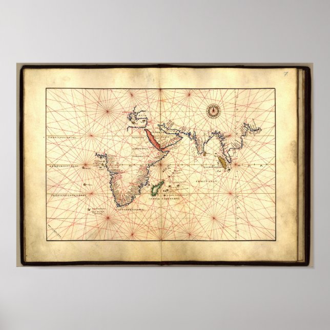 Antique Map Indian Ocean Agnese Atlas 1544 A.D. Poster (Front)