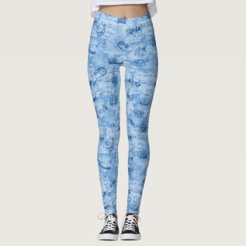Antique Map Look Sea Monsters Ships Anchors Blue Leggings by LaborAndLeisure at Zazzle