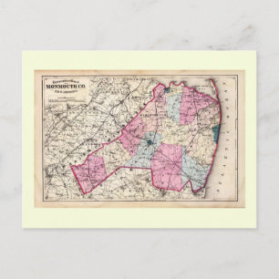 Antique Map, Monmouth County, NJ 1872 Vintage Postcard