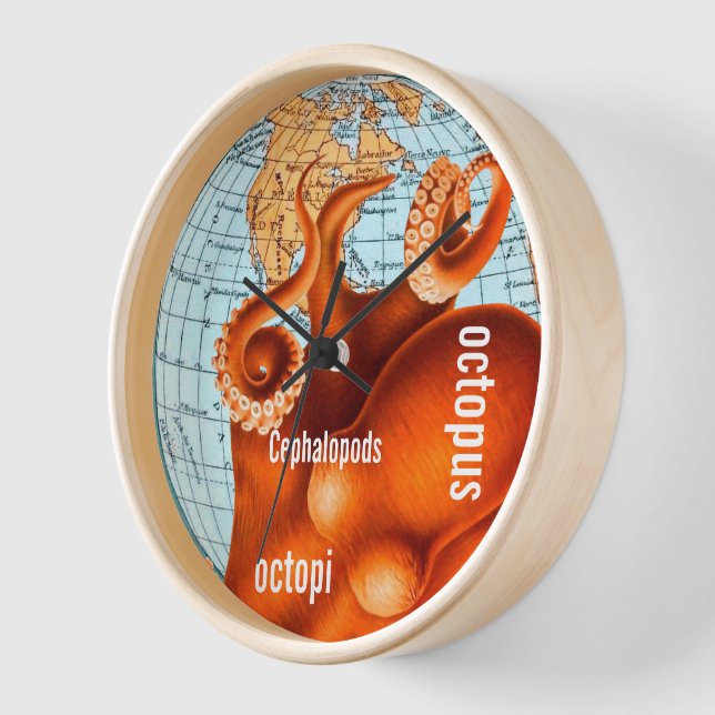 Antique Map Octopus Wall Clock (Angle)