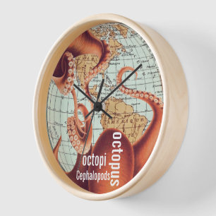 Antique Map Octopus Wall Clock