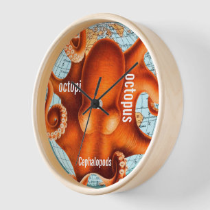 Antique Map Octopus Wall Clock