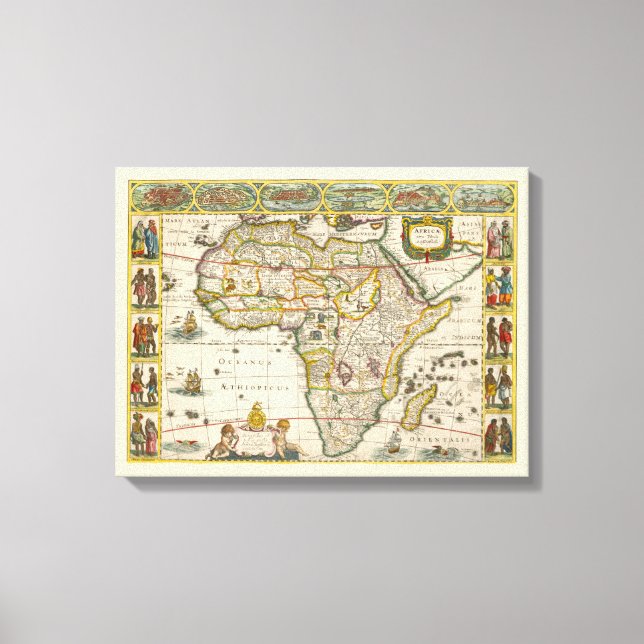 Antique Map of Africa by Hondius and Jansson Canvas Print (Front)