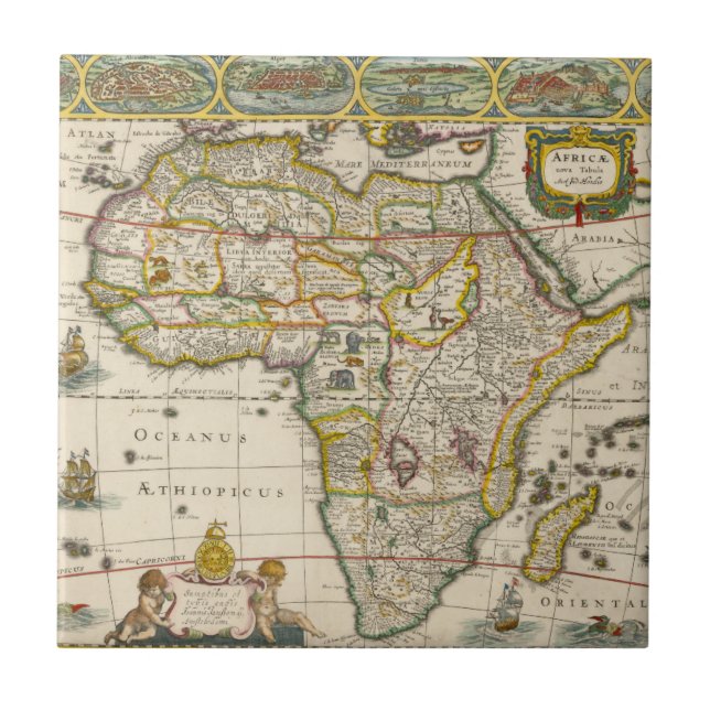 Antique Map of Africa by Hondius and Jansson Ceramic Tile (Front)