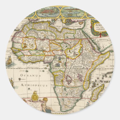 Antique Map of Africa by Hondius and Jansson Classic Round Sticker