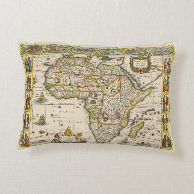 Antique Map of Africa by Hondius and Jansson Decorative Pillow (Back)