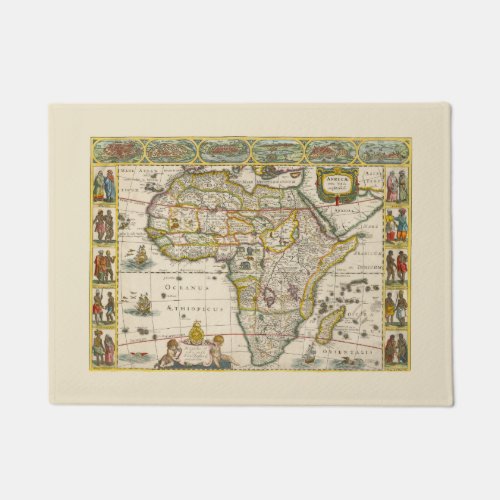 Antique Map of Africa by Hondius and Jansson Doormat