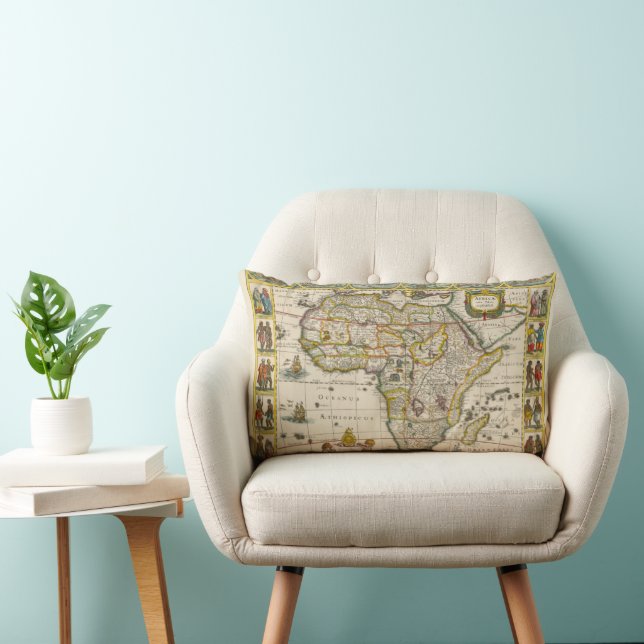 Antique Map of Africa by Hondius and Jansson Lumbar Pillow (Chair)