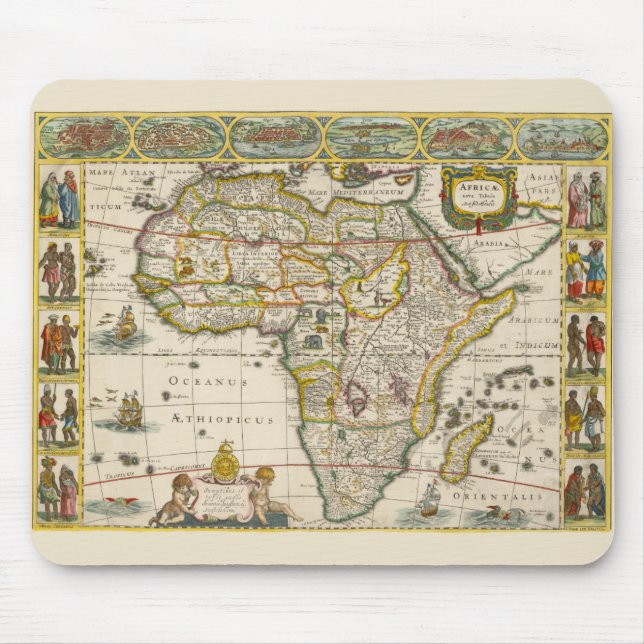 Antique Map of Africa by Hondius and Jansson Mouse Pad (Front)