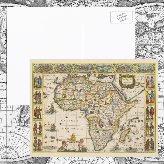 Antique Map of Africa by Hondius and Jansson Postcard (Creator Uploaded)