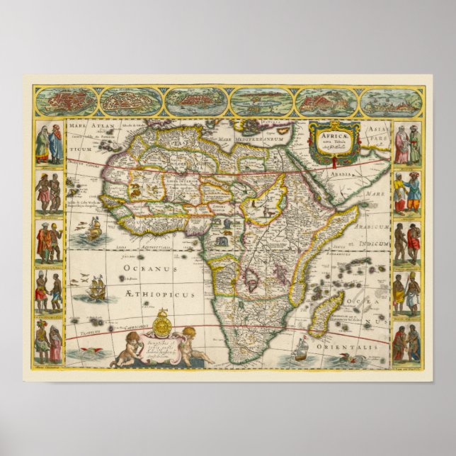 Antique Map of Africa by Hondius and Jansson Poster (Front)