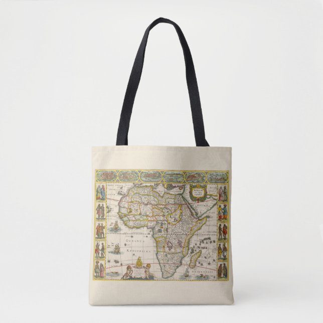 Antique Map of Africa by Hondius and Jansson Tote Bag (Front)