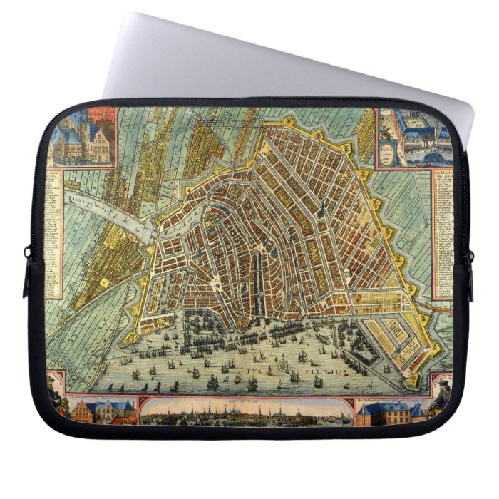 Antique Map of Amsterdam, Netherlands, Holland Laptop Sleeve