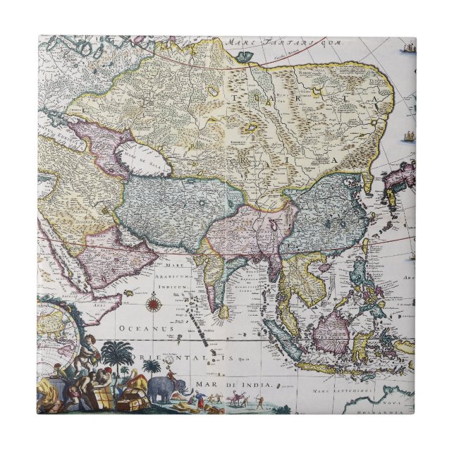 Antique Map of Asia | 1696 Ceramic Tile (Front)