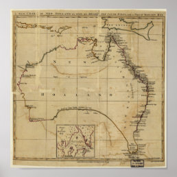 Antique Map of Australia circa 1770 Poster