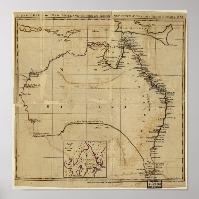 Antique Map of Australia circa 1770 Poster (Front)