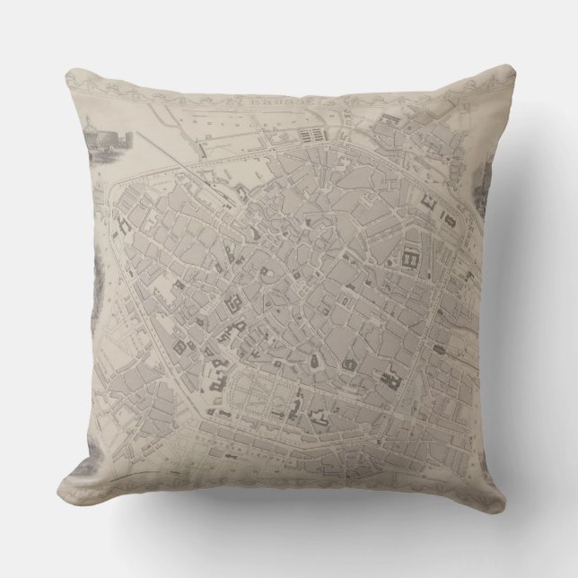 Antique Map of Belgium Throw Pillow (Front)