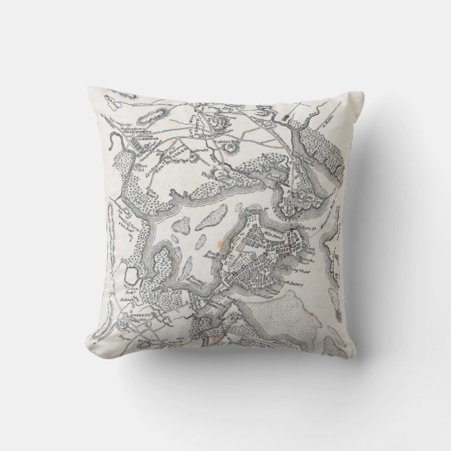 Antique Map of Boston | 1775-1776 Throw Pillow (Front)