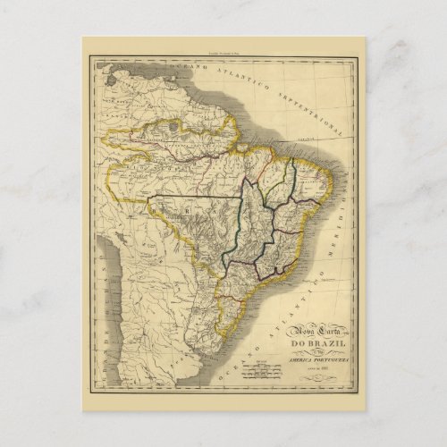 Antique map of Brazil in 1821 Postcard