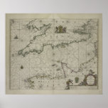 Antique Map of Channel, 1666 (color engraving) Poster