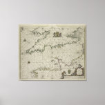 Antique Map of Channel, 1666 (colour engraving) Canvas Print