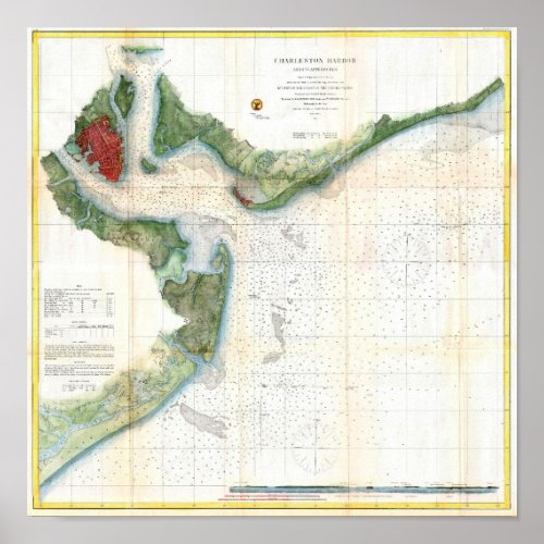 Antique map of Charleston Harbor South Carolina Poster
