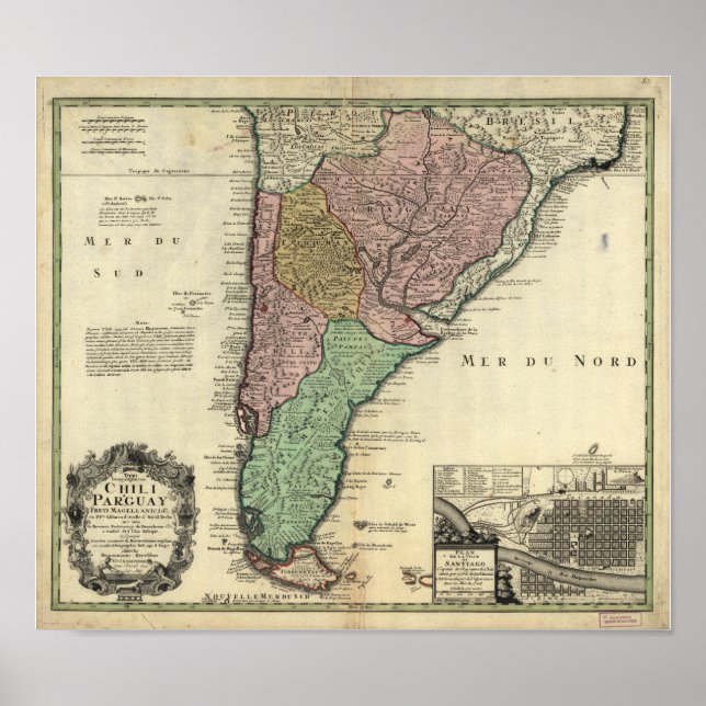 Antique Map of Chile & Paraguay 1733 Poster (Front)