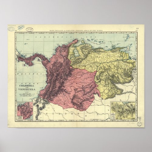 Antique Map of Colombia  Venezuela 1898 Poster