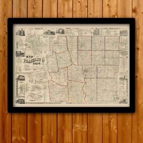 Antique Map of Columbus Ohio  Franklin County Poster