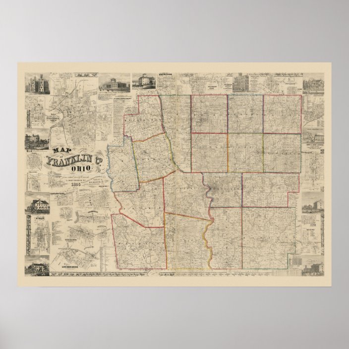 Antique Map of Columbus Ohio Franklin County Poster Zazzle com