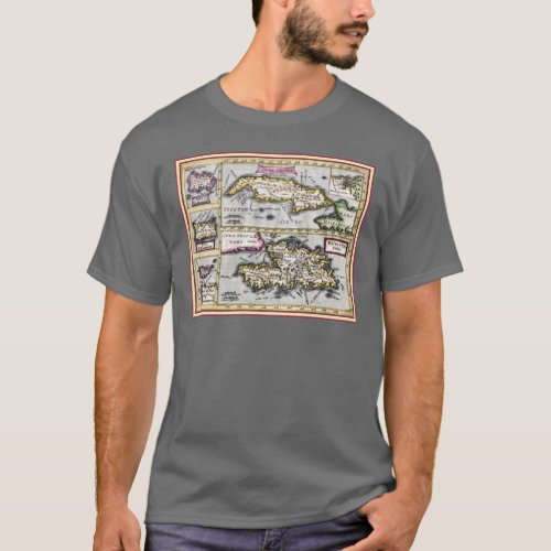 Antique Map of Cuba Haiti Dominican Republic T_Shirt