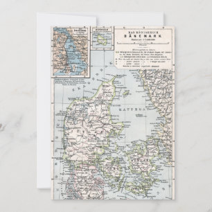 Antique Map of Denmark, Danmark in Danish, 1905