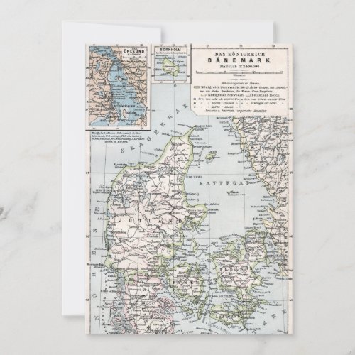 Danish Antique Map of Denmark, Danmark Invite