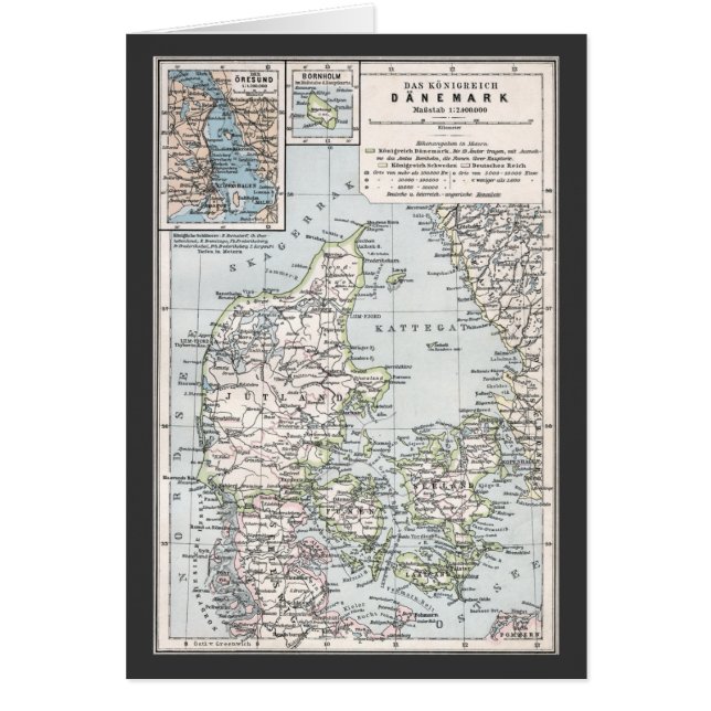 Antique Map of Denmark, Danmark in Danish, 1905 Cards (Front)